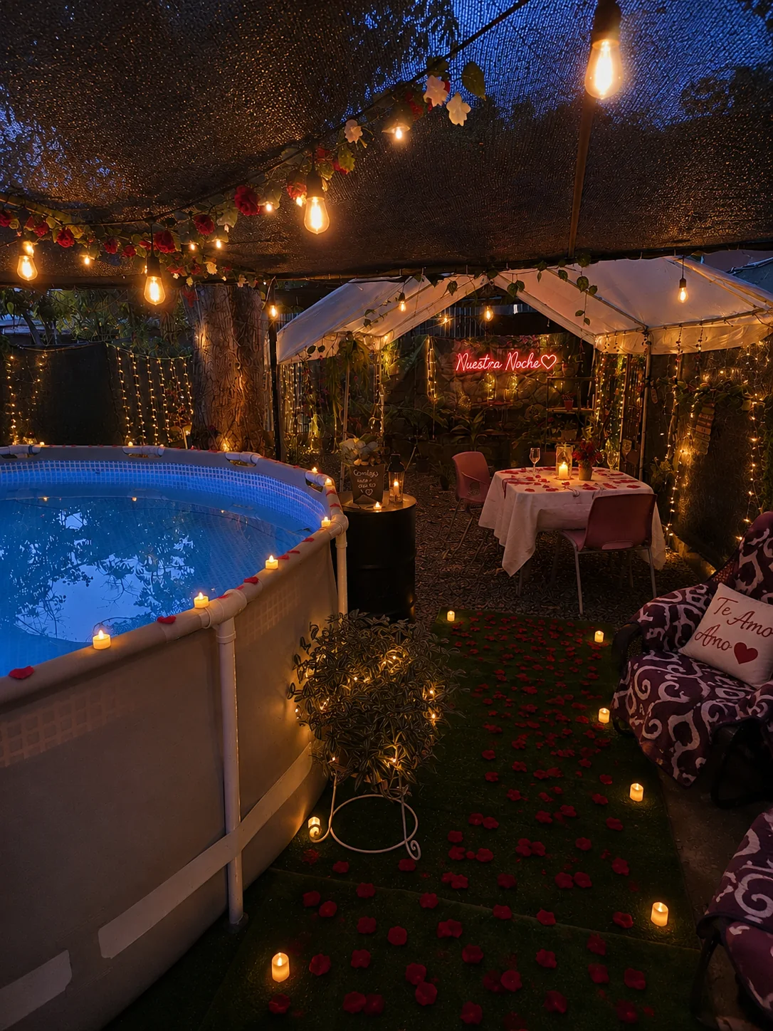 Montaje romántico con piscina en Casa Aguadulce Inn
